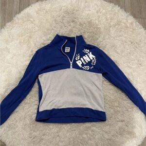 PINK Victoria's Secret Blue and White Quarter Zip Sweater